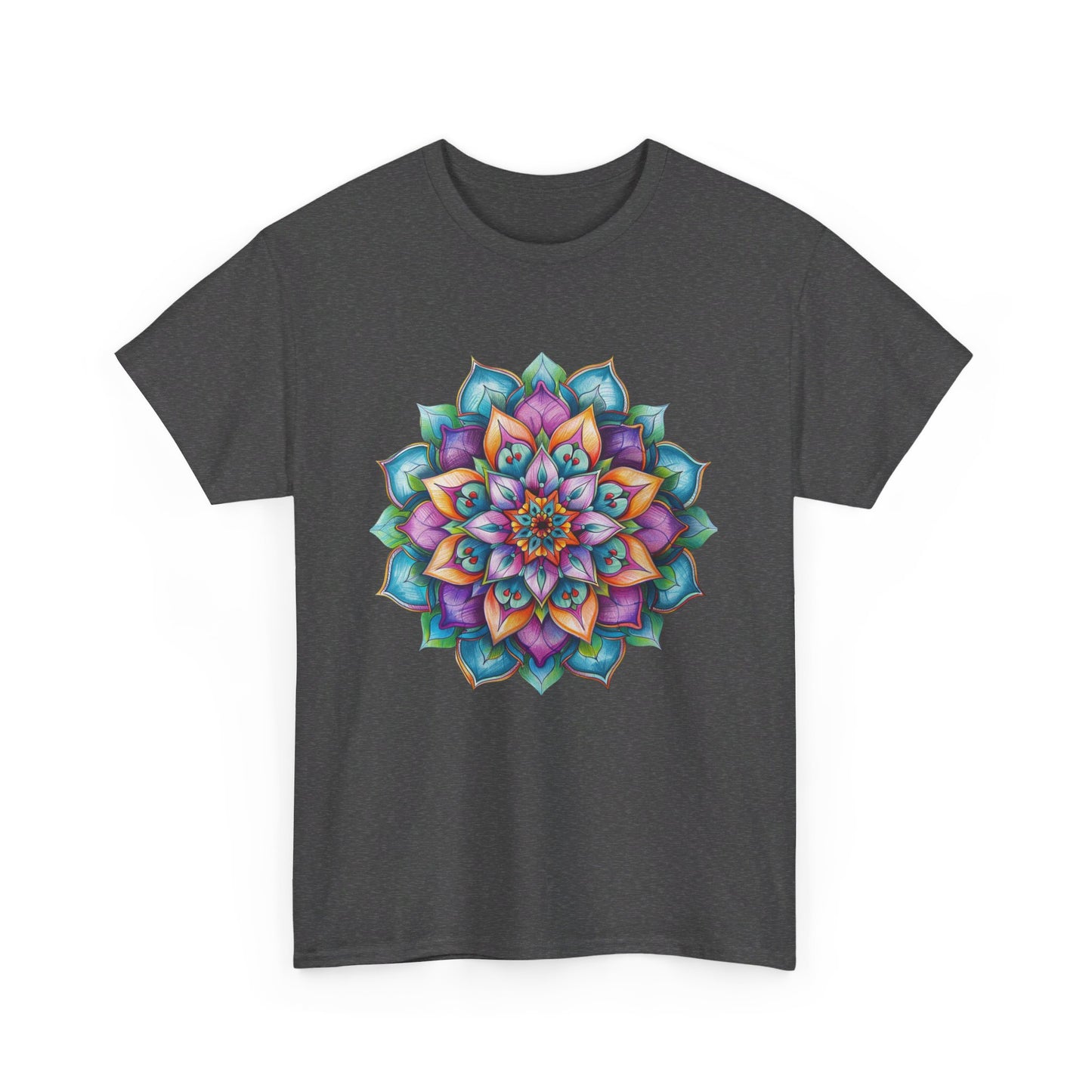 Durable Mandala Art Yoga Mindfulness - Unisex Heavy Cotton Tee suitable for various activities and exercises