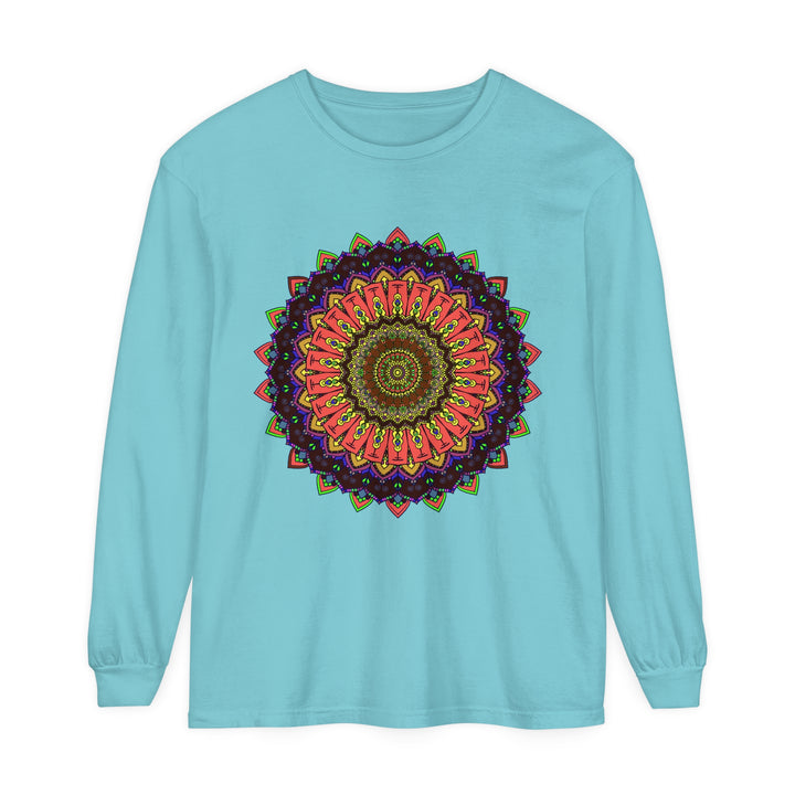 Colorful long sleeve T-shirt featuring an intricate mandala design and vibrant colors