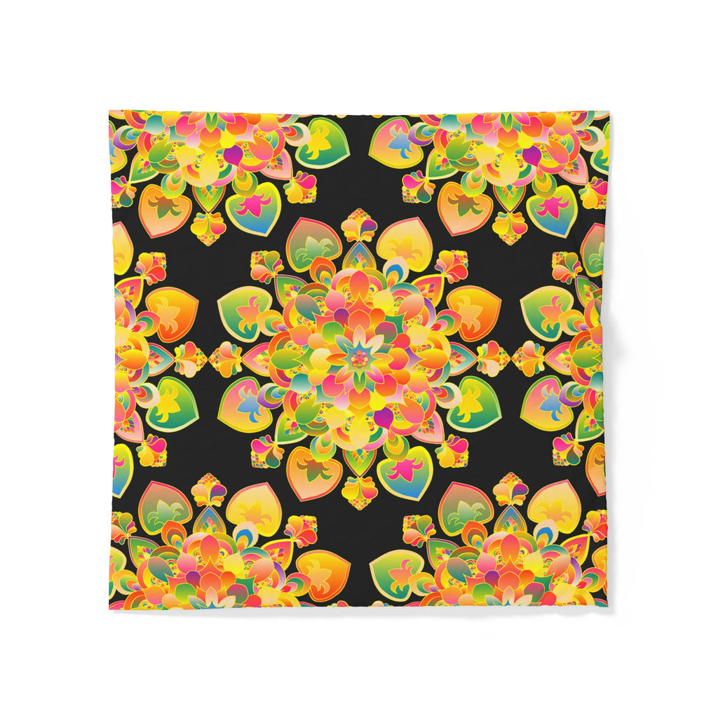 Copripiumino in cotone con motivo mandala floreale boho — Cuori arcobaleno vivaci su nero