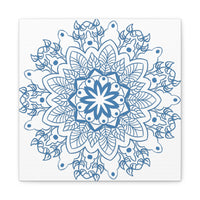 Handmade Mandala Art in Steel Blue on Matte Canvas, Stretched, 125 Frame - Mandala Design Wall Art for Home Decor
