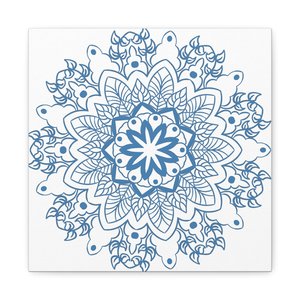 Handmade Mandala Art in Steel Blue on Matte Canvas, Stretched, 125 Frame - Mandala Design Wall Art for Home Decor