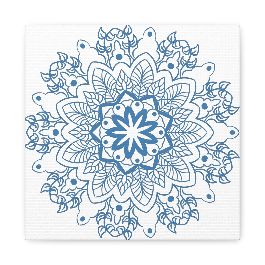 Handmade Mandala Art in Steel Blue on Matte Canvas, Stretched, 125 Frame - Mandala Design Wall Art for Home Decor