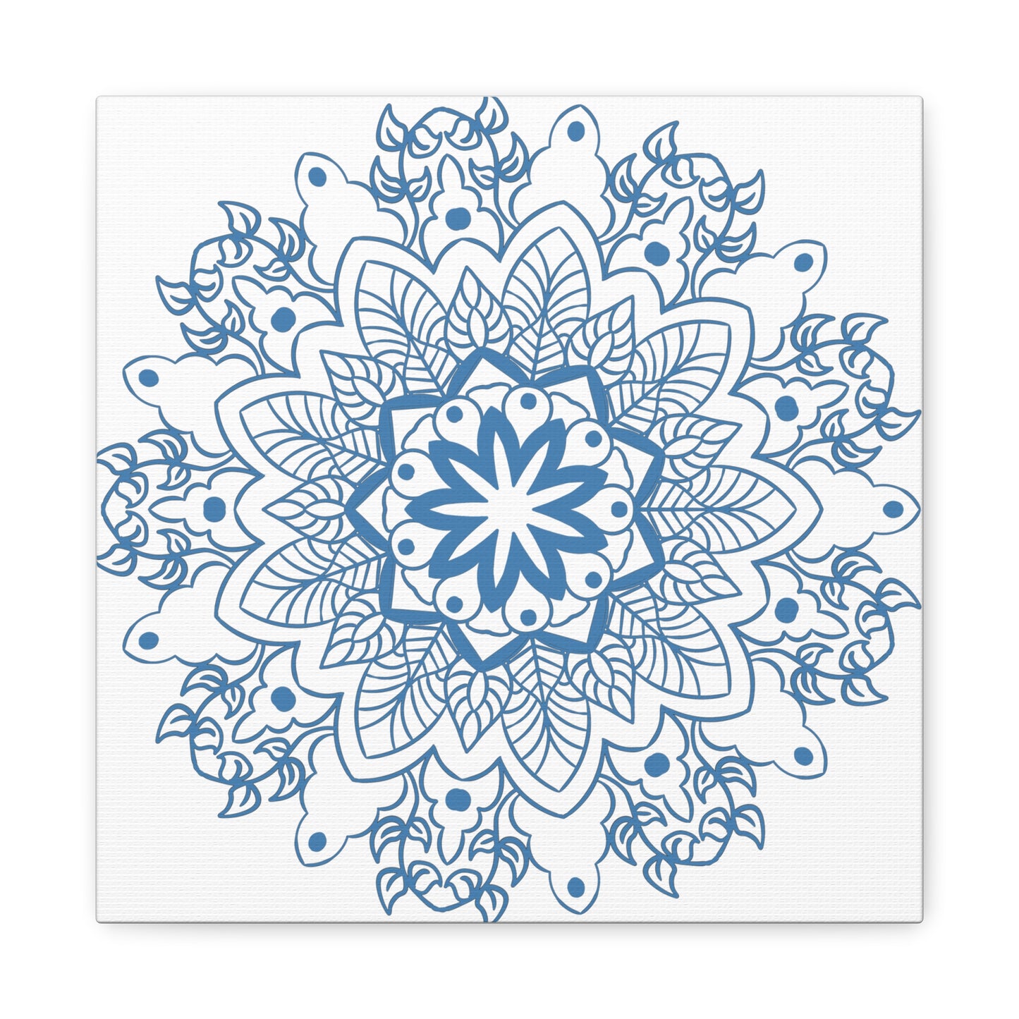 Handmade Mandala Art in Steel Blue on Matte Canvas, Stretched, 125 Frame - Mandala Design Wall Art for Home Decor