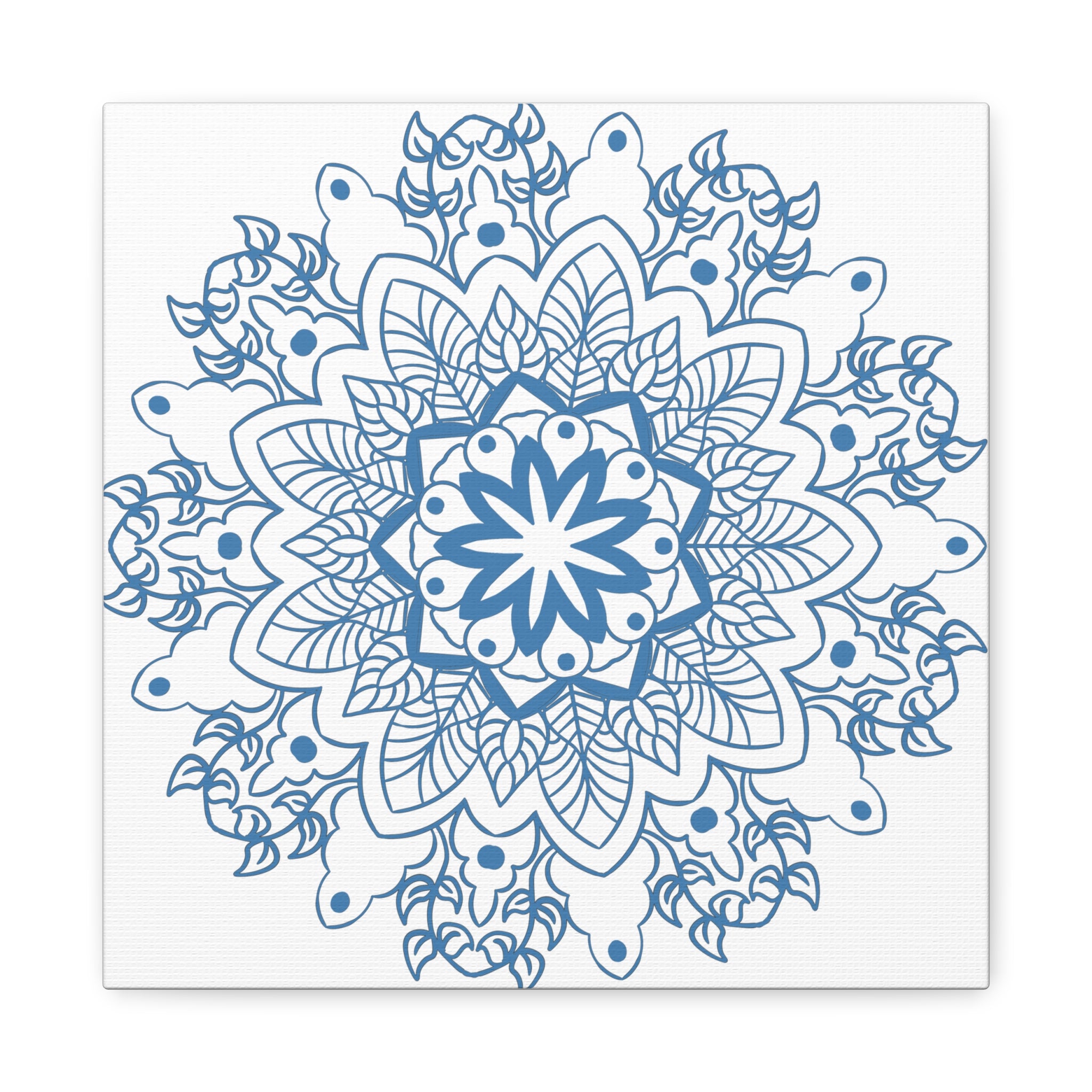 Handmade Mandala Art in Steel Blue on Matte Canvas, Stretched, 125 Frame - Mandala Design Wall Art for Home Decor