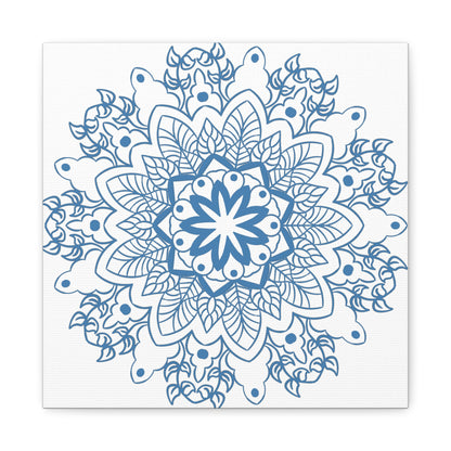 Handmade Mandala Art in Steel Blue on Matte Canvas, Stretched, 125 Frame - Mandala Design Wall Art for Home Decor