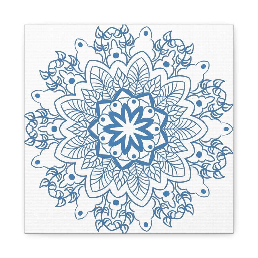 Handmade Mandala Art in Steel Blue on Matte Canvas, Stretched, 125 Frame - Mandala Design Wall Art for Home Decor