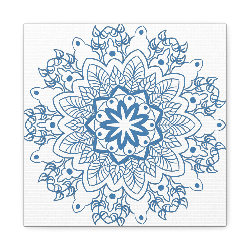 Handmade Mandala Art in Steel Blue on Matte Canvas, Stretched, 125 Frame - Mandala Design Wall Art for Home Decor