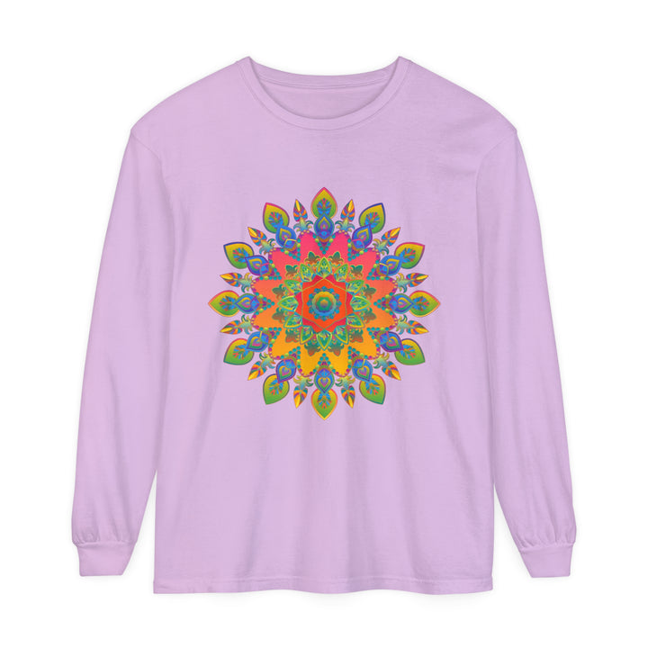 Vibrant Mandala Unisex Long Sleeve T-Shirt with intricate colorful design and comfortable fit for men and women