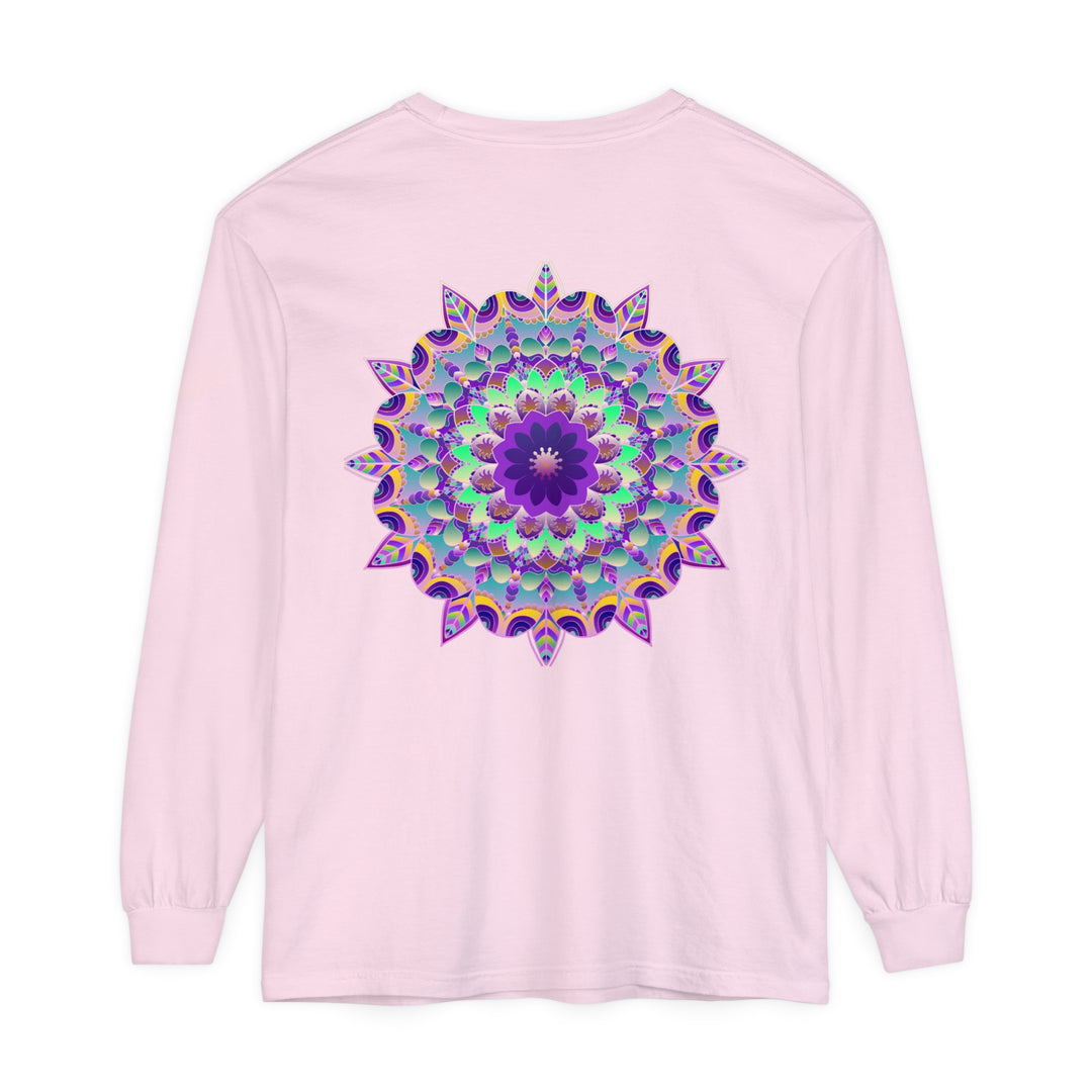 Colorful and intricate Psychedelic Mandala Long Sleeve T-Shirt design on black fabric