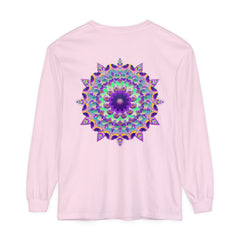 Colorful and intricate Psychedelic Mandala Long Sleeve T-Shirt design on black fabric