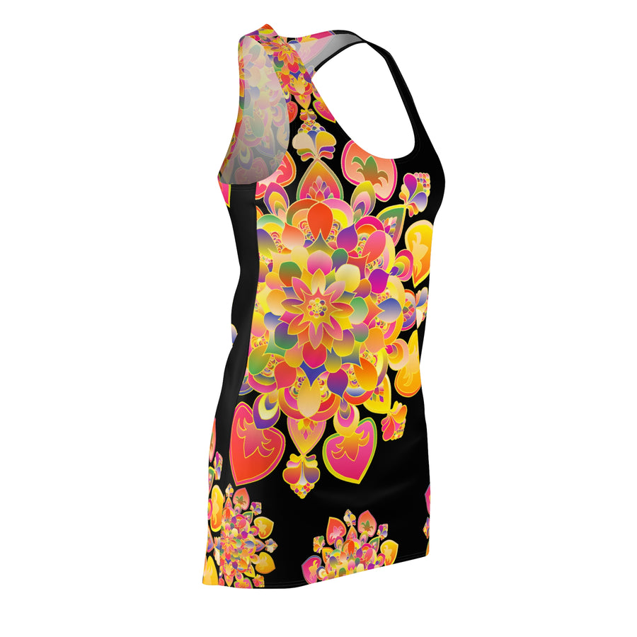 Kleid mit Mandala-Blumenmuster und Racerback-Ausschnitt – Leuchtend psychedelisch AOP
