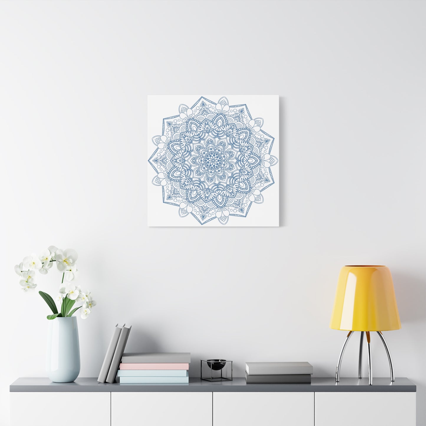 Handmade Mandala Art in Steel Blue on Matte Canvas, Stretched and 125 Thick - Beautiful Mandala Design Wall Art for Home Decor