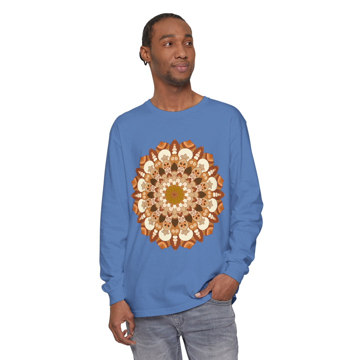 Intricate Mandala Unisex Long Sleeve T-Shirt featuring a detailed and symmetrical design