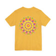 A colorful and intricate mandala design adorns this vibrant tee, promoting peace and harmony with its soothing and balanced aesthetic