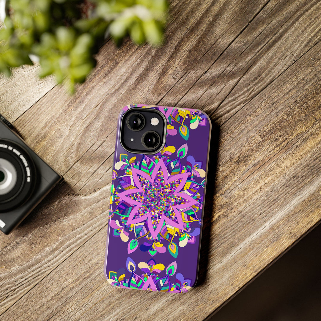 Hand drawn purple Mandala Art phone case designed for iPhone X/XS