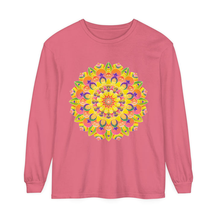 Colorful and intricate mandala design on a unisex long sleeve t-shirt