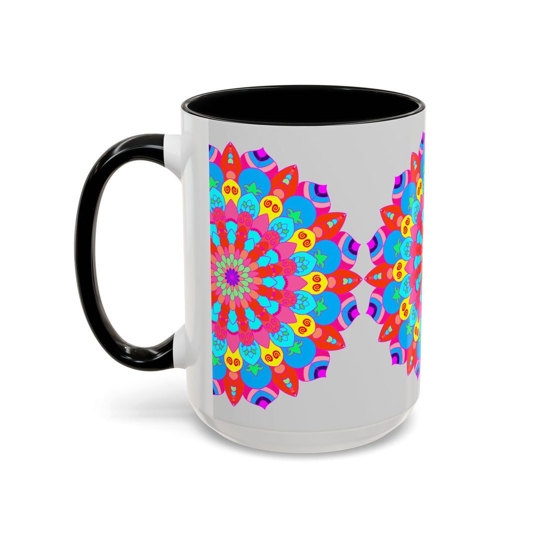 Beautiful mandala mug with intricate and vibrant design symbolizing peace