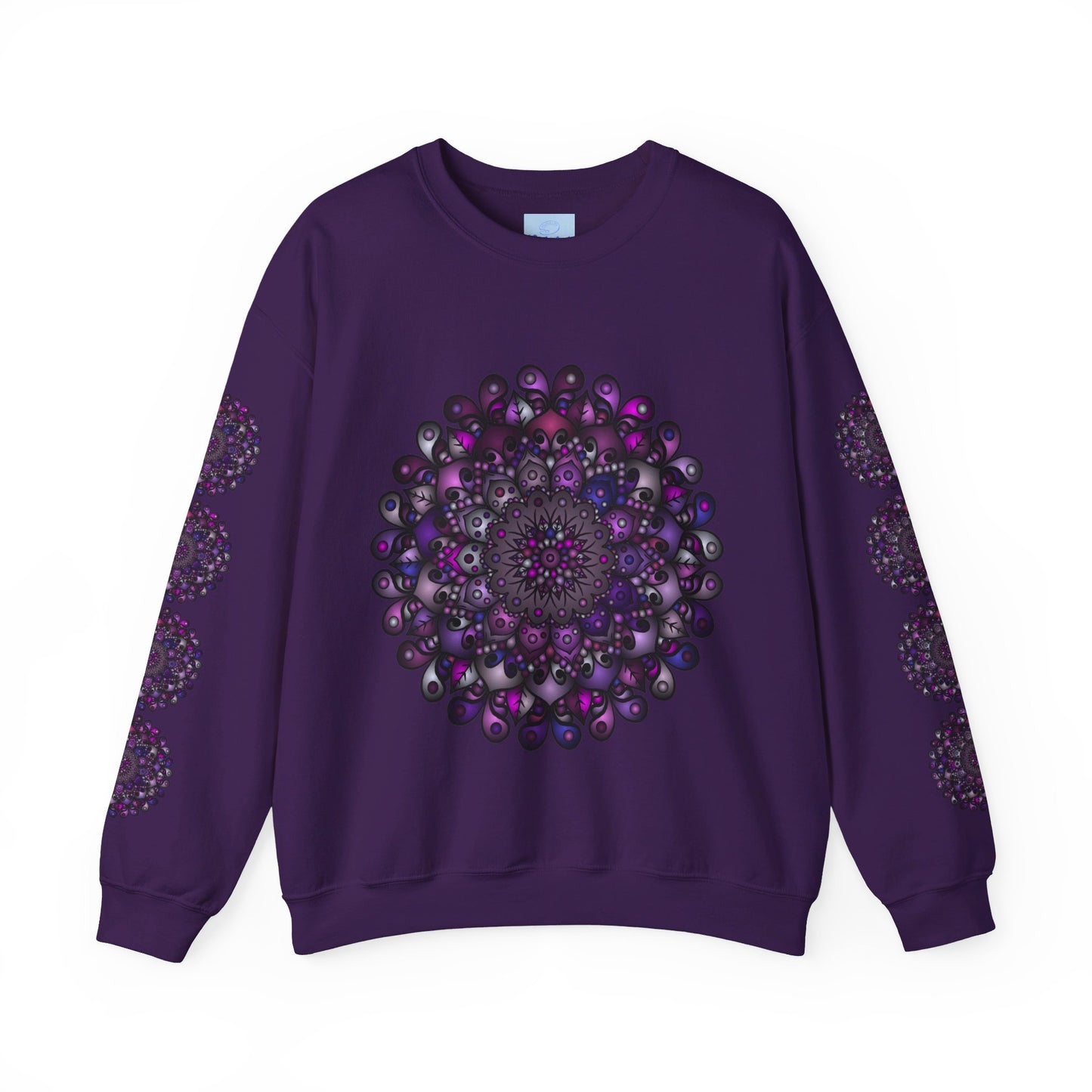 Unisex Heavy Blend™ Crewneck Sweatshirt featuring a vibrant purple mandala design