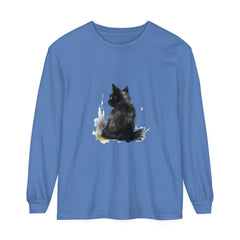 Black Cat Watercolor Dream long sleeve t-shirt with vibrant colors and intricate design