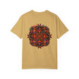 Unisex garment-dyed tee with handmade pumpkin mandala art for Halloween