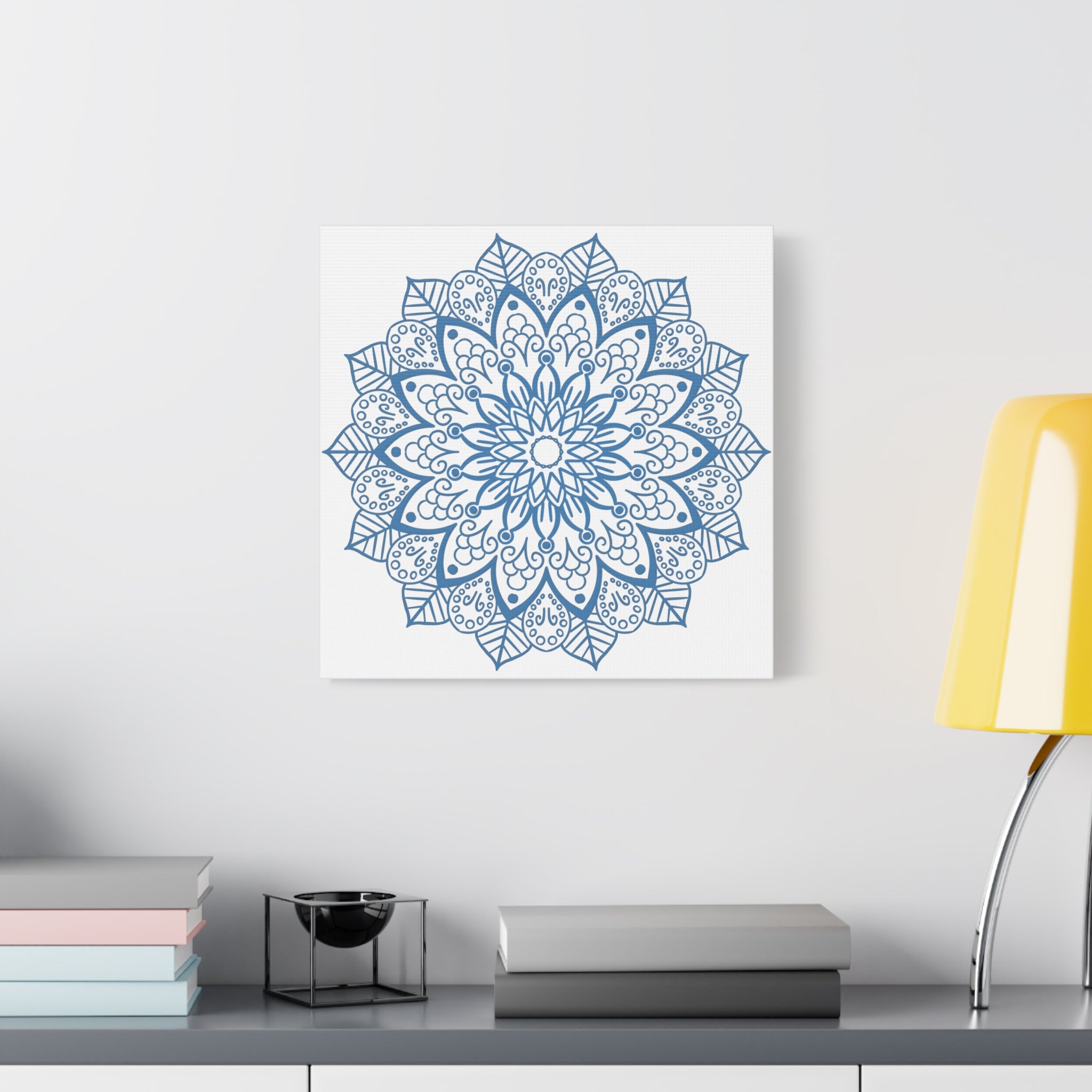 Handcrafted steel blue mandala design wall art on matte canvas