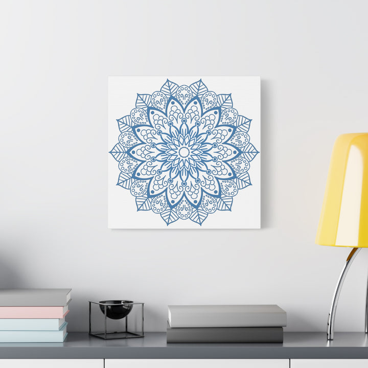 Handcrafted steel blue mandala design wall art on matte canvas