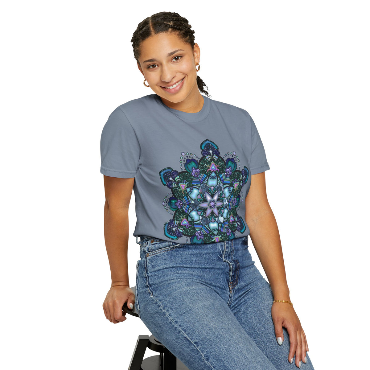 Mandala T-Shirt – Blue Purple Boho Geometric Floral Design