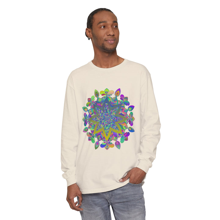 Colorful mandala design long sleeve unisex t-shirt for vibrant casual style