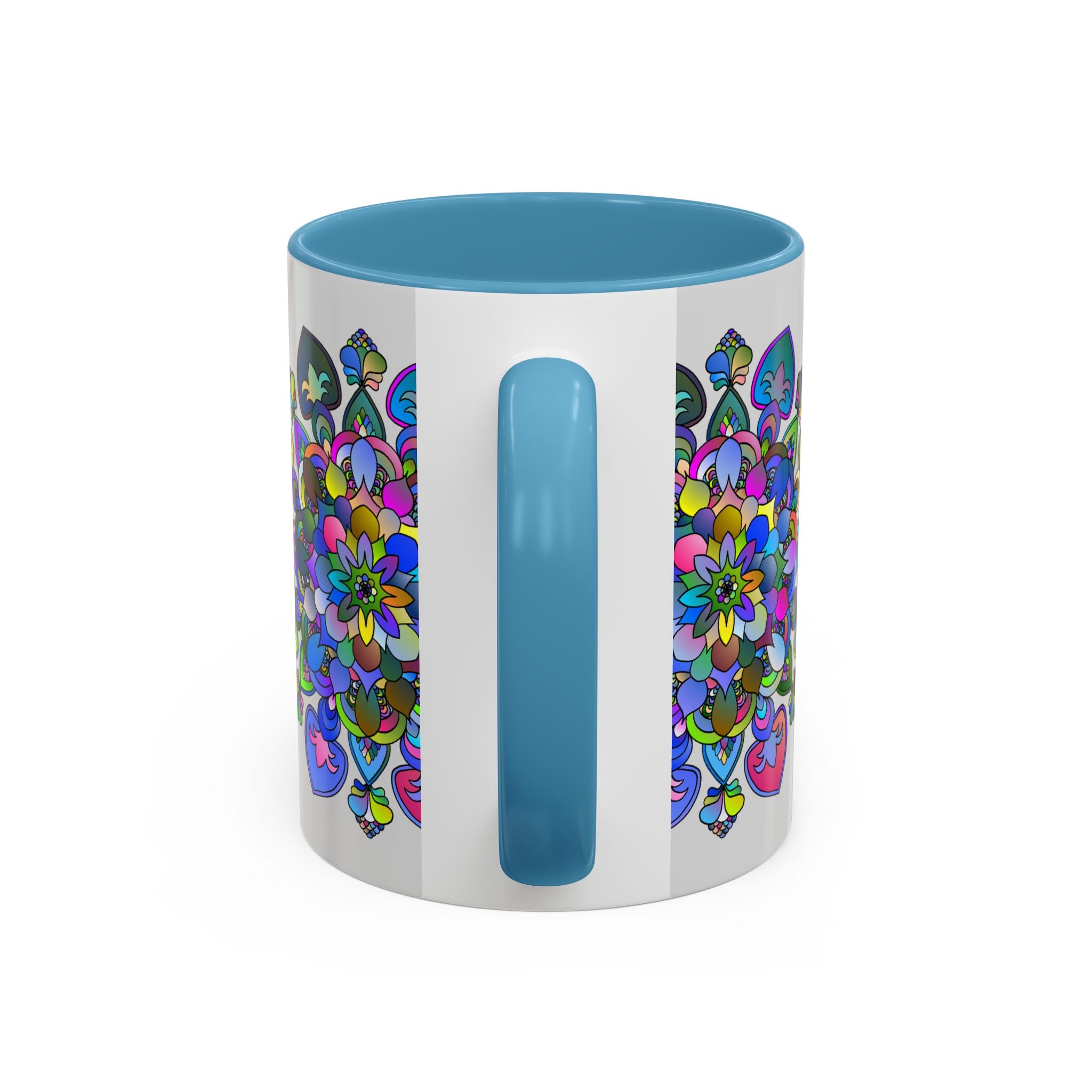 Colorful and detailed floral mandala design on grey background mug