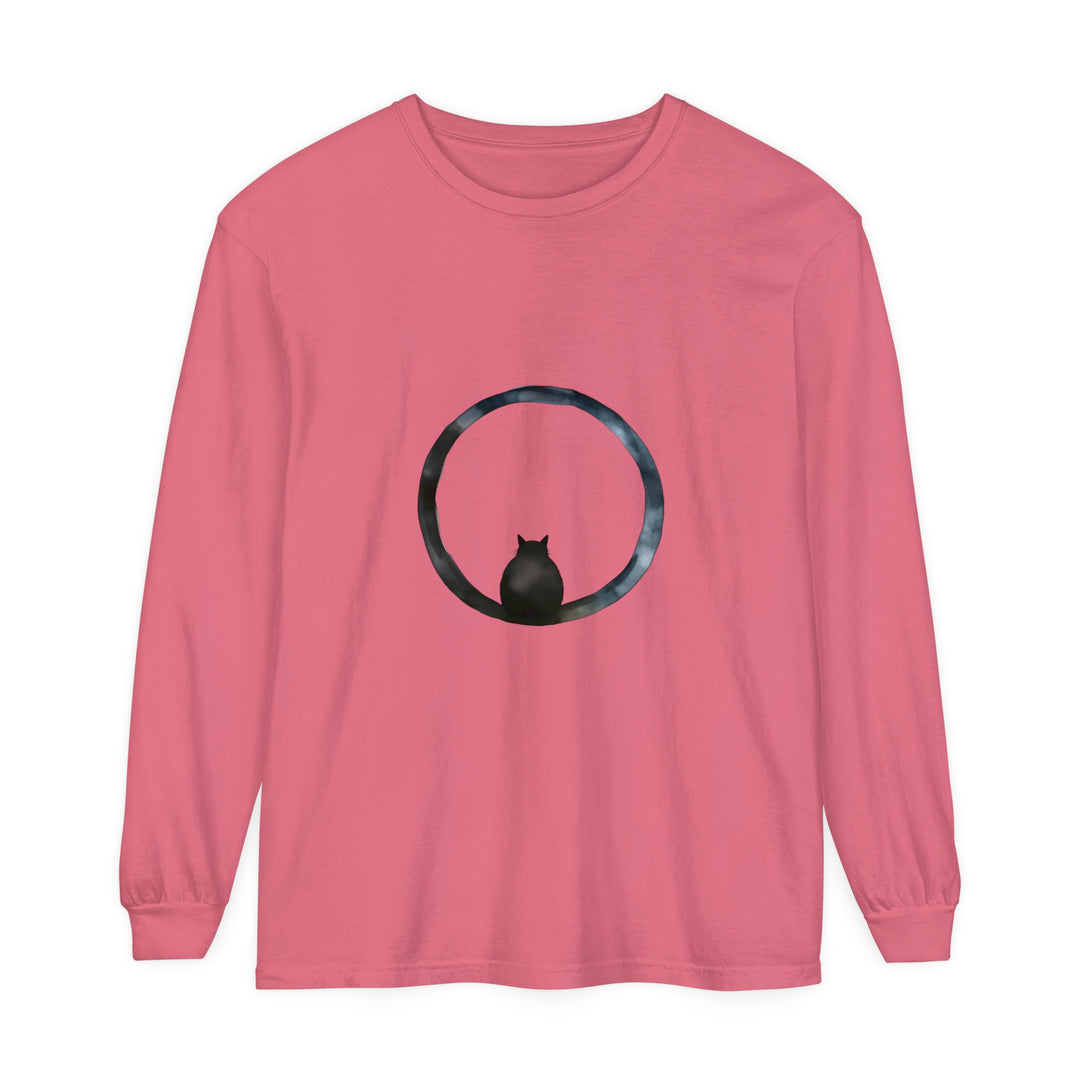 Mystifying Sphere Unisex Long Sleeve T-Shirt in black, featuring a captivating spherical design on the front, perfect for both men and women