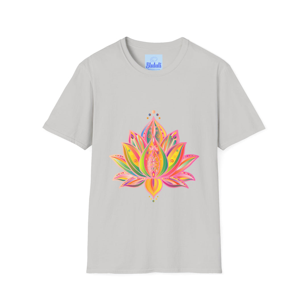 Lotus Mandala Unisex T-Shirt with Hand-Drawn Unique Design by Blululi, a stylish and versatile clothing option for both men and women