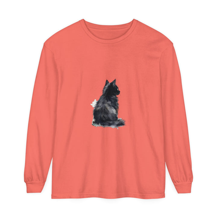 Black and white watercolor long sleeve t-shirt featuring a cute cat design