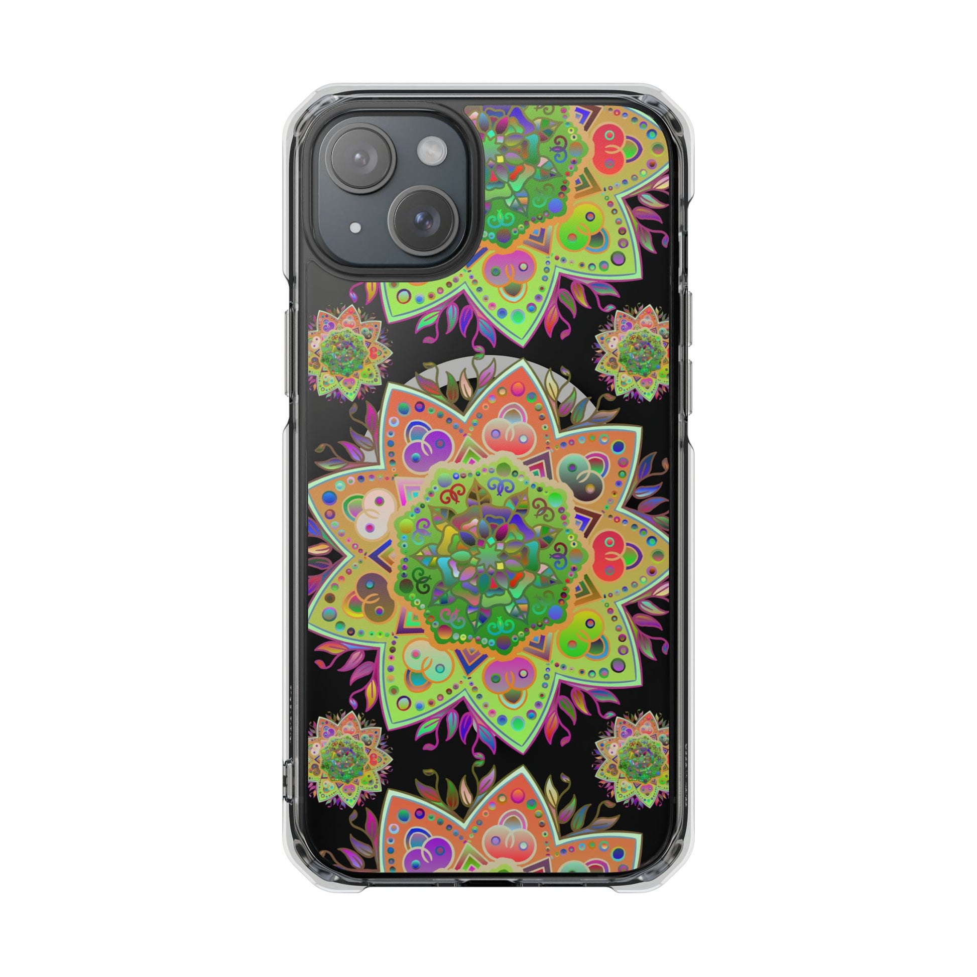 Elegant Mandala MagSafe®-Compatible iPhone 14/15 Impact Case featuring stunning floral mandala artwork