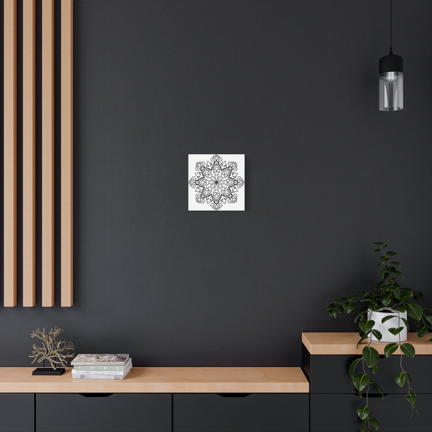 Handmade Mandala Art - Black and White Wall Art on Matte Canvas, Stretched and 125 inches thick, perfect for adding an elegant touch to your home decor