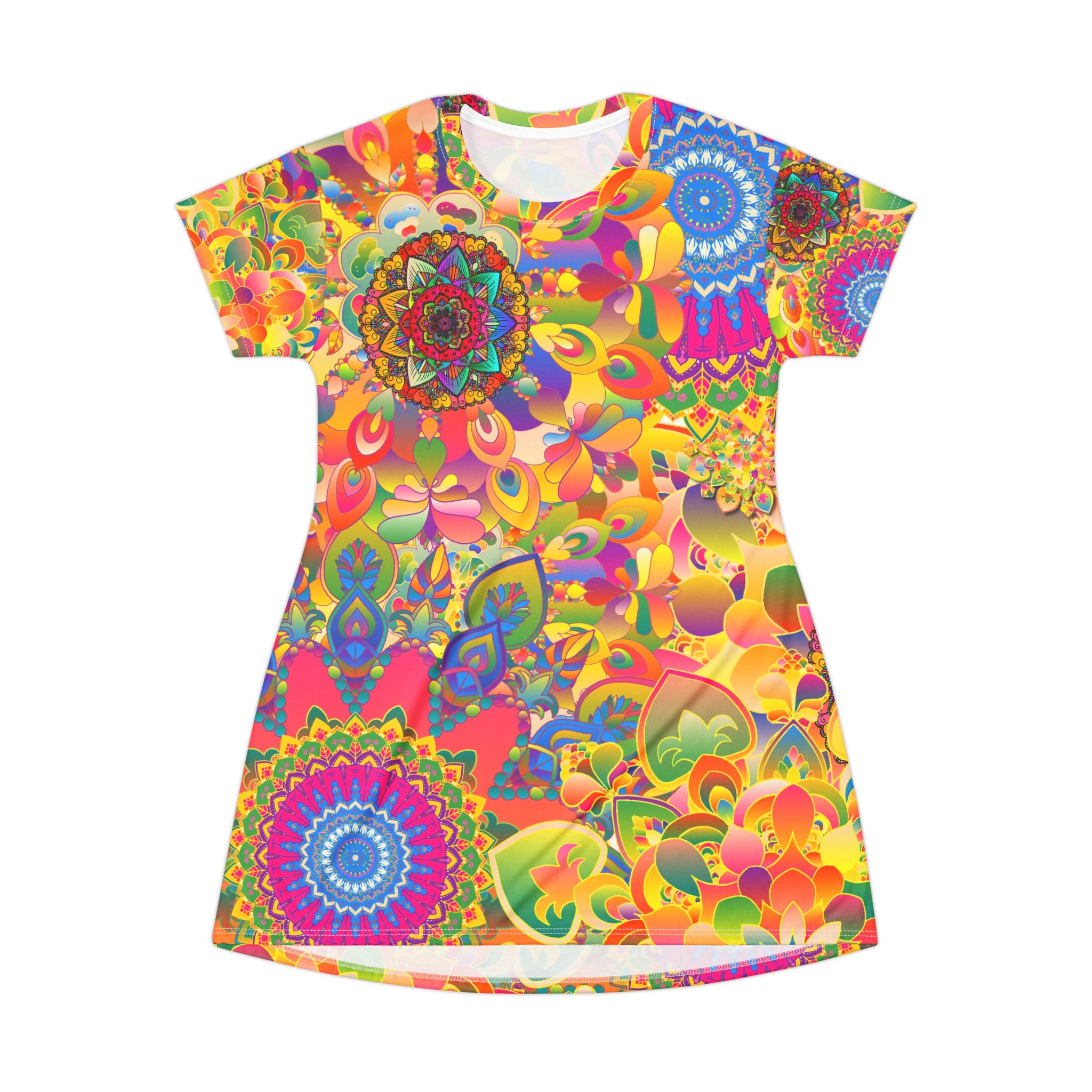 Psychedelic Floral Mandala T-Shirt Dress