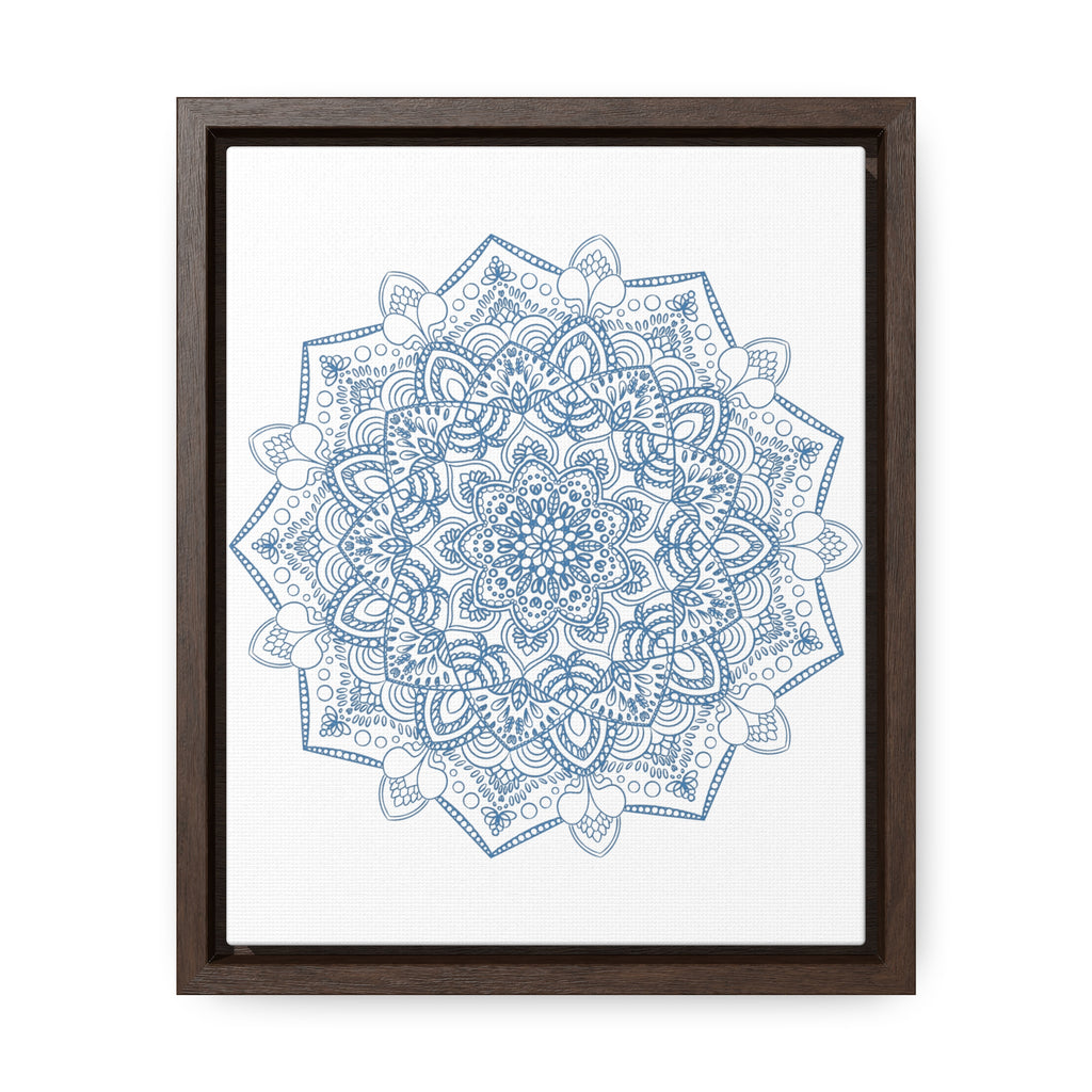 Handmade steel blue mandala design wall art on gallery canvas wraps, in a vertical frame, adds a unique and intricate touch to any space