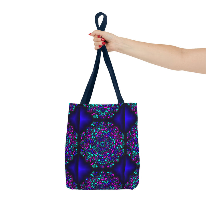 Kaleidoscope Mandala Tote Bag — Vibrant Neon Floral Pattern