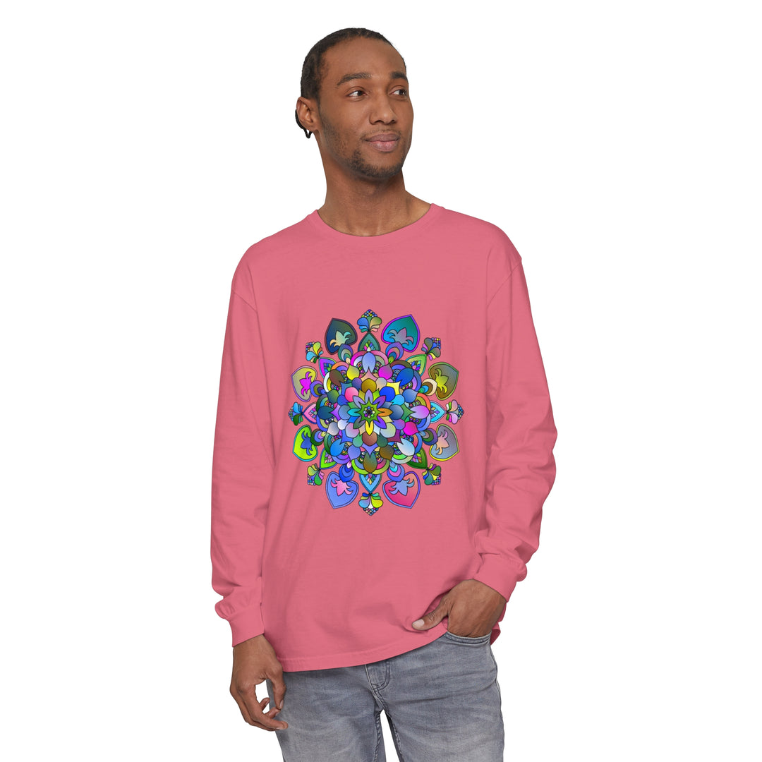 Colorful and intricate mandala design long sleeve t-shirt for vibrant fashion statement