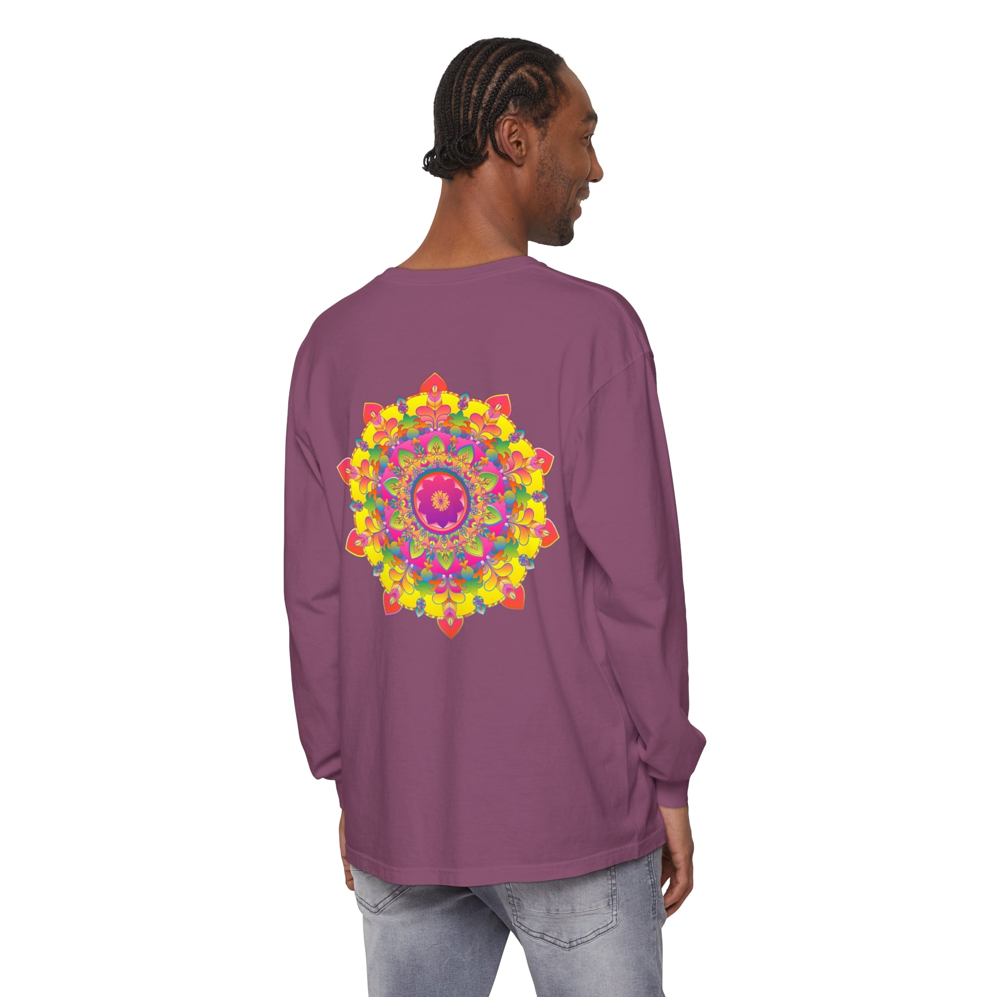 Colorful and intricate mandala design long sleeve t-shirt for women