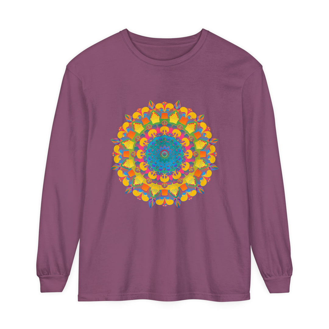 Colorful and intricate mandala design adorns this unisex long sleeve t-shirt