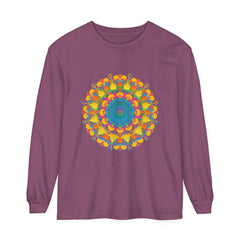 Colorful and intricate mandala design adorns this unisex long sleeve t-shirt