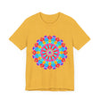Vibrant and intricate psychedelic mandala design on a colorful t-shirt