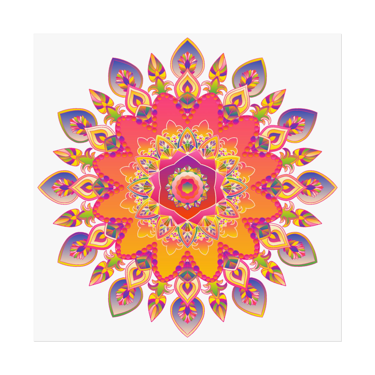 Vibrant Floral Mandala Fine Art Poster — Boho Wall Decor for Living Room & Meditation