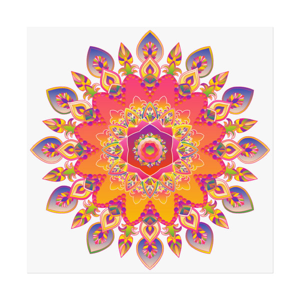 Poster artistico con mandala floreale vibrante — Decorazione murale boho per soggiorno e meditazione