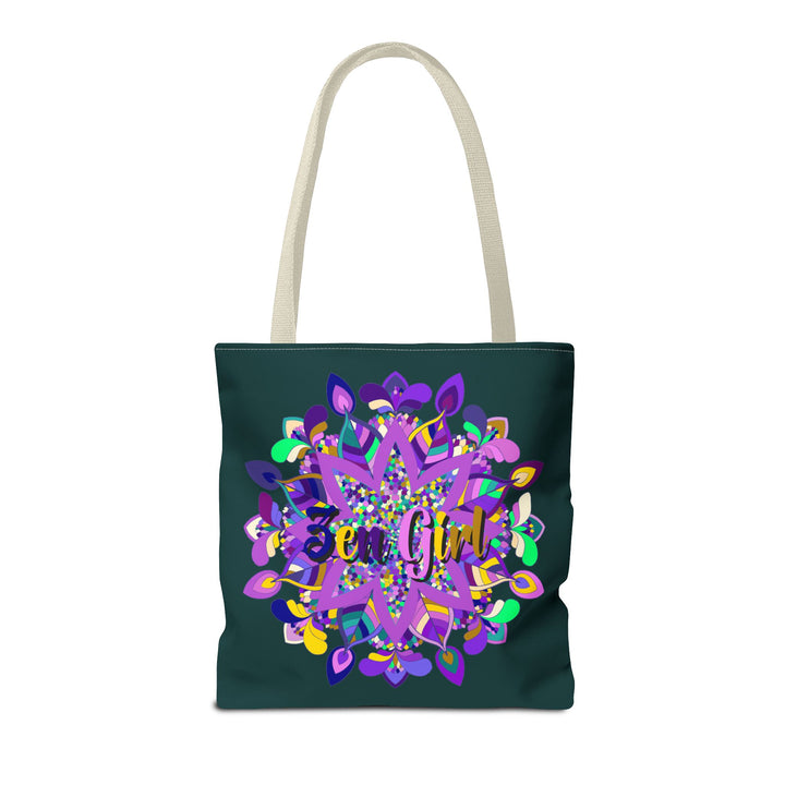 Dark green mandala tote bag with colorful design, perfect for the zen girl, from Blululi