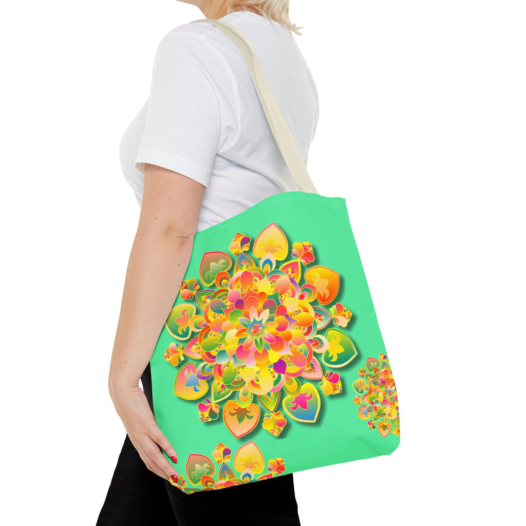 Borsa tote con mandala floreale — Stampa integrale verde tropicale brillante