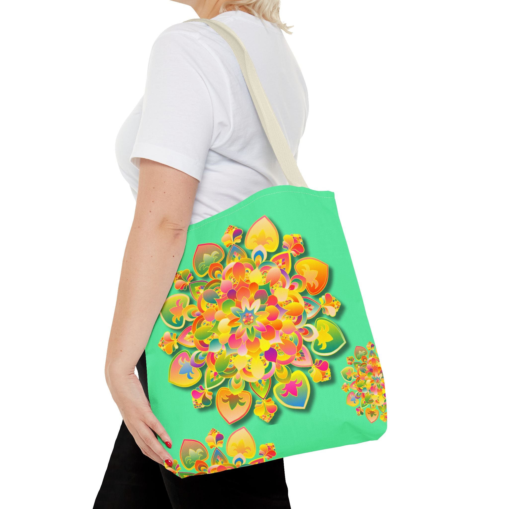 Floral Mandala Tote Bag — Bright Tropical Green All-Over Print