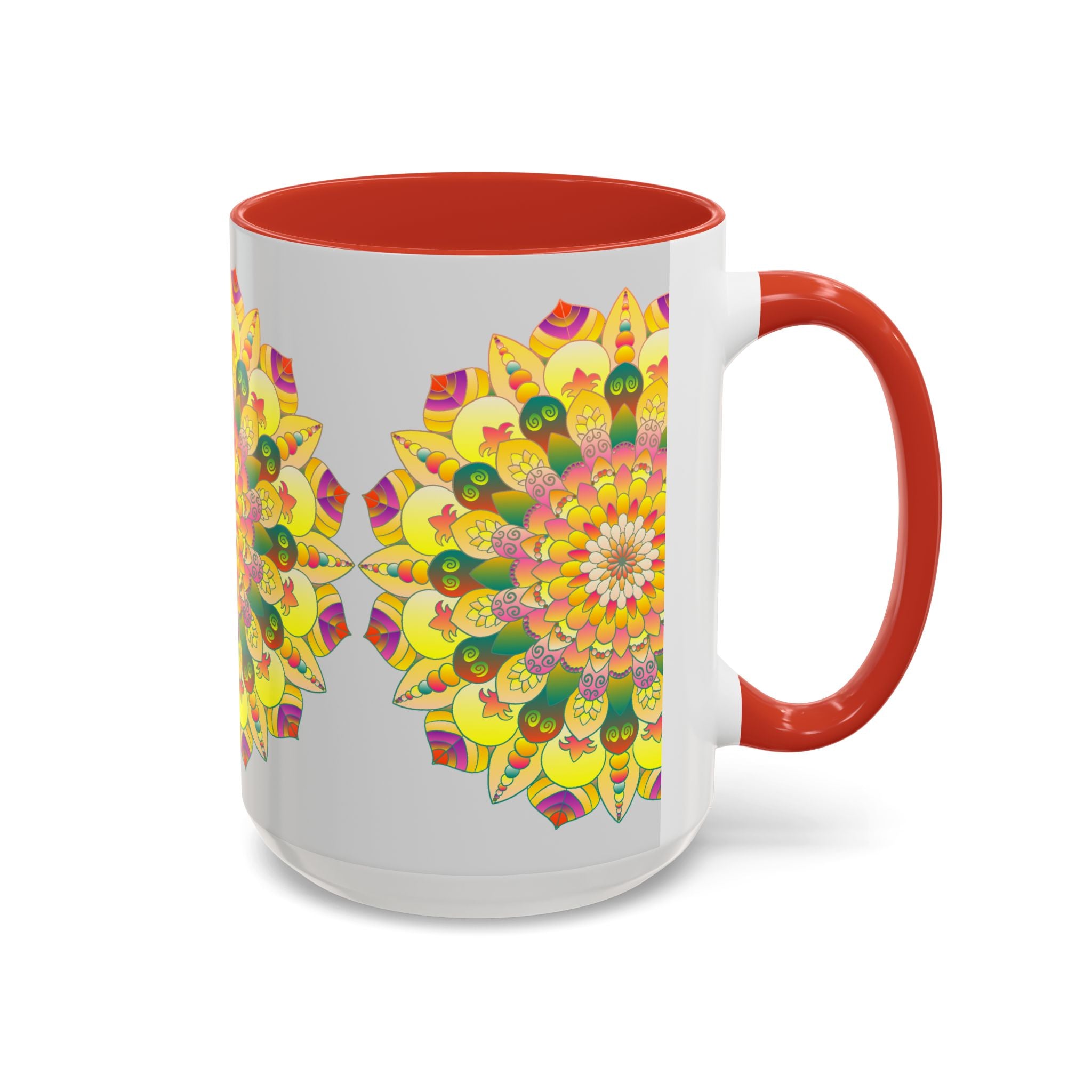 Beautiful mandala art mug with a vibrant floral design, perfect for enjoying your favorite hot beverages in style