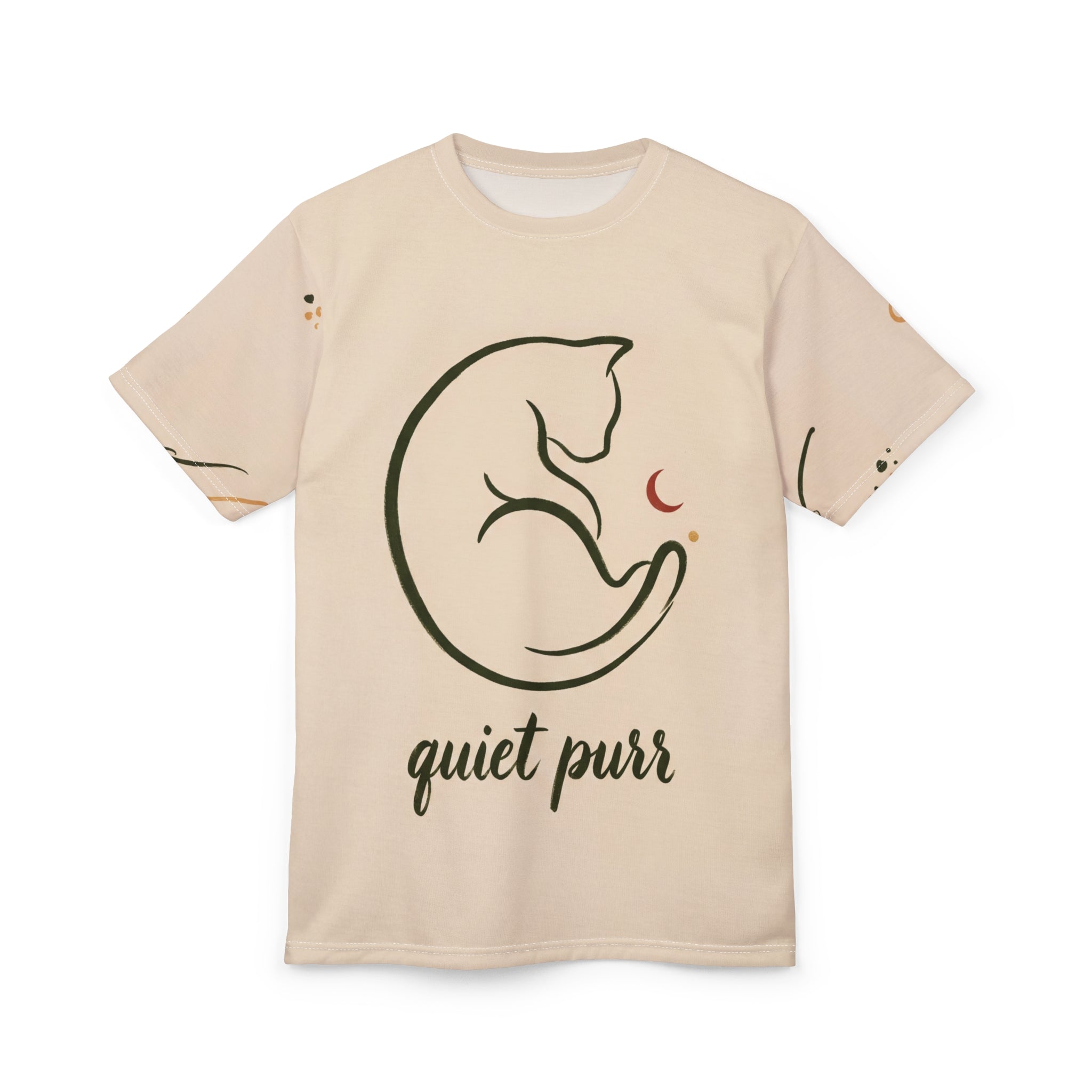 Serene Calligraphic Cat Graphic Tee - Minimal Cat Design