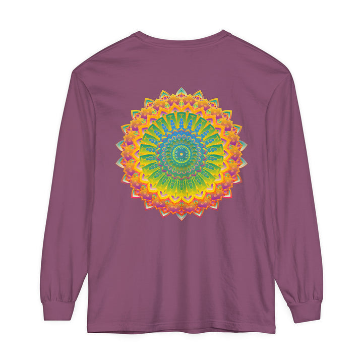 Intricately designed Mandala Unisex Long Sleeve T-Shirt with vibrant colors and intricate patterns for men and women